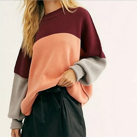 Free People Sweaters - H13 Free People Easy Street Color Block Sweater OB1043843 Peach Combo